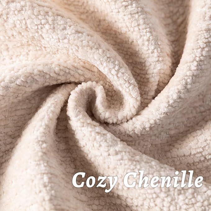 Beige Decorative Throw Pillow Covers 24x24 Inch Set of 2 Cozy Soild Chenille Cushion Cases Soft Textured Square Couch Pillows Cover Boho Accent Farmhouse Pillowcases for Sofa Bed