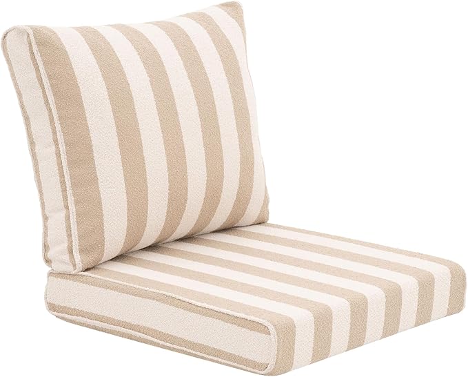 Outdoor Cushion Set for Patio Furniture Deep Seat Chair Cushions Sofa Chair Pad, 24.4x23.6 Inch, Khaki Stripe