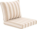 Outdoor Cushion Set for Patio Furniture Deep Seat Chair Cushions Sofa Chair Pad, 24.4x23.6 Inch, Khaki Stripe