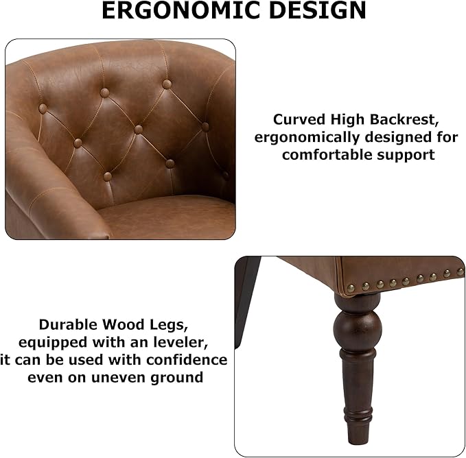 Lumibee Faux Leather Barrel Chairs, Upholstered Accent Chairs Set of 4 for Living Room, Modern Comfy Club Armchairs for Office, Bedroom, Waiting Room-Brown