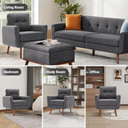 Tbfit Accent Chair, Reading Chair for Living Room & Bedroom, Mid Century Modern Arm Chair, Button Tufted Upholstered Accent Chairs Sofa with Solid Wood Frame (Stone Grey)