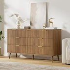LYNSOM Fluted Dresser and Nightstand Set, 3 Pieces Bedroom Set, 55 Inch Wide 7-Drawer Dresser & 2-Drawer Nightstands Set of 2, Modern Dressers Set for Bedroom, Hallway, Natural Oak