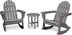 POLYWOOD Vineyard 3-Piece Adirondack Rocking Chair Set, Outdoor Patio Furniture with Side Table, Recycled Plastic, Fade-Proof Front Porch Rockers for Adults, Slate Grey