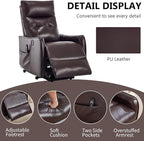 PELUMY Manual Lift Recliner Chair with Massage and Heat for Elderly, Single Motor Electric Lift Chair, Heavy Duty Recliner with USB Charging & Side Pockets (Breathable Leather, Brown)