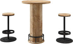 Tribesigns Round Bar Table with Chairs, Industrial Bistro Sets with 2 barstools, Pub Cocktail Table with Metal Ring Footrest for Kitchen Nook, Apartment, Small Space