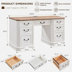 T4TREAM 59" Farmhouse Executive Desk with Drawers,Wood Home Office Computer Desk, Featuring Keyboard Tray,Charging Station,File Drawer, Storage Cabinet,for Work and Study (Antique White)