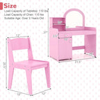 GLACER Kids Vanity, Wooden Toddler Vanity with Lighted Mirror, Drawer & Cabinet, Storage Shelves, Princess Kids Vanity Table and Chair Set, Girls Vanity for Little Girls Ages 3+ (Pink)