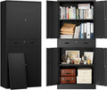BESFUR Metal Cabinet, Garage Storage Cabinet with Drawer and Adjustable Shelves for Garage, Office, School - Black