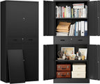 BESFUR Metal Cabinet, Garage Storage Cabinet with Drawer and Adjustable Shelves for Garage, Office, School - Black