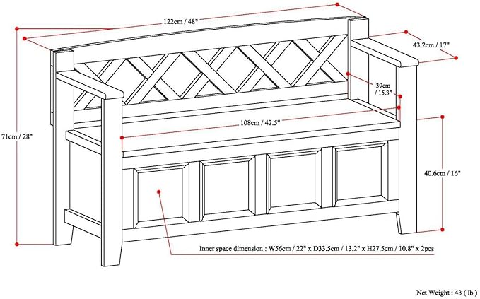 SIMPLIHOME Amherst Entryway Storage Bench - 48 inch Wide Solid Wood Hallway Seat in Hickory Brown, Transitional Bench for Entryway or Living Room with Lift-Up Lid and Spacious Storage