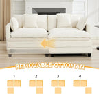 76'' Cloud Deep Seat Loveseat Sofa, Upholstered Chenille Modular 3-Seats Sectional Sofa Couch with Movable Ottoman, Modern Comfy Settee Loveseat for Living Room Set, Small Apartment, Beige