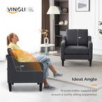 VINGLI Mid-Century Modern Accent Chair, Dark Grey Linen Upholstered, Comfortable & Supportive, 380lbs Weight Limit, Perfect for Living Room, Bedroom, Office