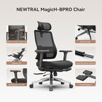 Newtral Office Chair Ergonomic with Footrest, Auto-Following Lumbar Support, High Back Desk Chair with 4D Armrest,136° Tilt Lock, Adjustable Seat Depth & Height (5D Headrest+Aluminum Base, Black)