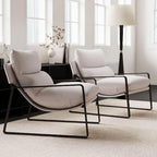 LukeAlon Modern Linen Accent Armchairs Set of 2, Upholstered Soft Living Room Chairs with Metal Base Removable Thickened Cushion Sofa Chairs Comfy Lounge Chair for Bedroom Living Room, White