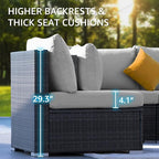 NICESOUL 11 Piece Outdoor Patio Sectional Set with Fire Pit Natural Gas/Propane, 29.3'' High Back Comfy Wicker Conversation Furniture Set w/Chaise Lounge, 8 Seat XL Big Deep Couch for Backyard,Grey