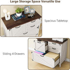Lateral File Cabinet with 4 Drawers Farmhouse File Cabinet for Letter/Legal/A4 Size Hanging Files, Large Wood File Storage Cabinets Printer Stand for Home Office Cabinet, Rustic White