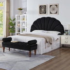24KF Stunning Crown Design King Headboard, Upholstered Soft Velvet Petal Pattern Headboard King/CA King-Black