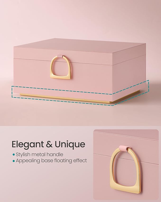 SONGMICS 2-Layer Jewelry Box, Jewelry Organizer with Handle, Removable Jewelry Tray, Jewelry Storage, Floating Effect, 8.1 x 9.4 x 4.3 Inches, Christmas Gift, Jelly Pink UJBC165R01