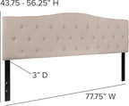 EMMA + OLIVER Tufted Upholstered King Size Headboard in Beige Fabric