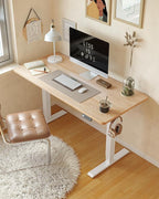 CubiCubi Height Adjustable Electric Standing Desk, 55 x 28 Inches Sit Stand up Desk, Large Memory Computer Home Office Desk with Two-Piece Desktop (Maple)
