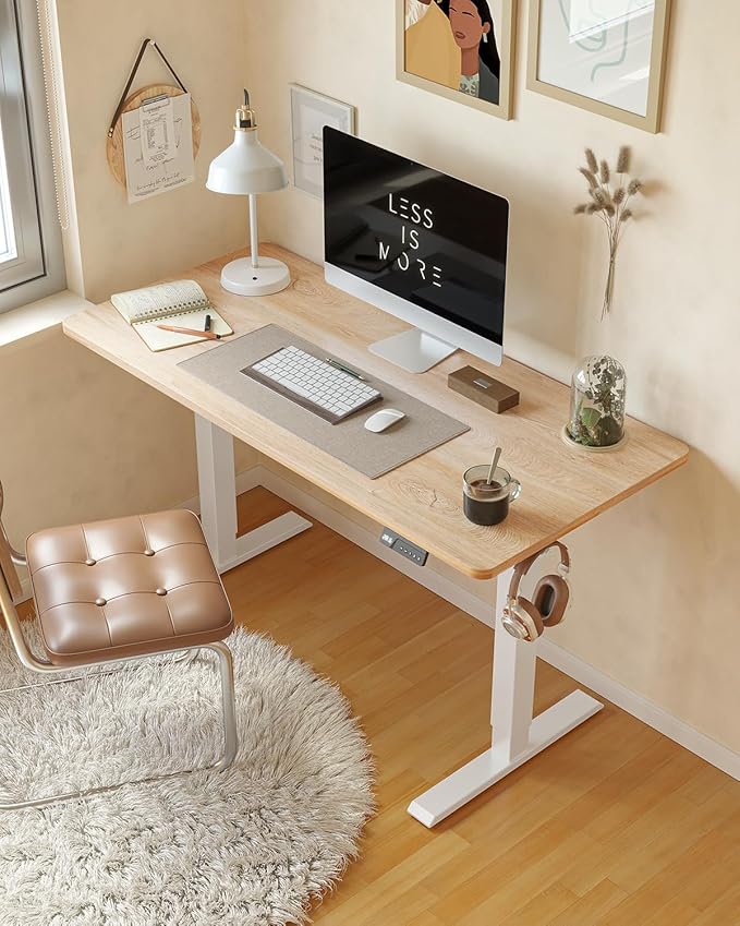 CubiCubi Height Adjustable Electric Standing Desk, 55 x 28 Inches Sit Stand up Desk, Large Memory Computer Home Office Desk with Two-Piece Desktop (Maple)