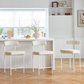 Beige Modern Bar Stools Set of 3, 24 Inch Counter Stools with Curved Backrest, Counter Height Bar Stools for Kitchen Island