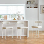 Beige Modern Bar Stools Set of 3, 24 Inch Counter Stools with Curved Backrest, Counter Height Bar Stools for Kitchen Island