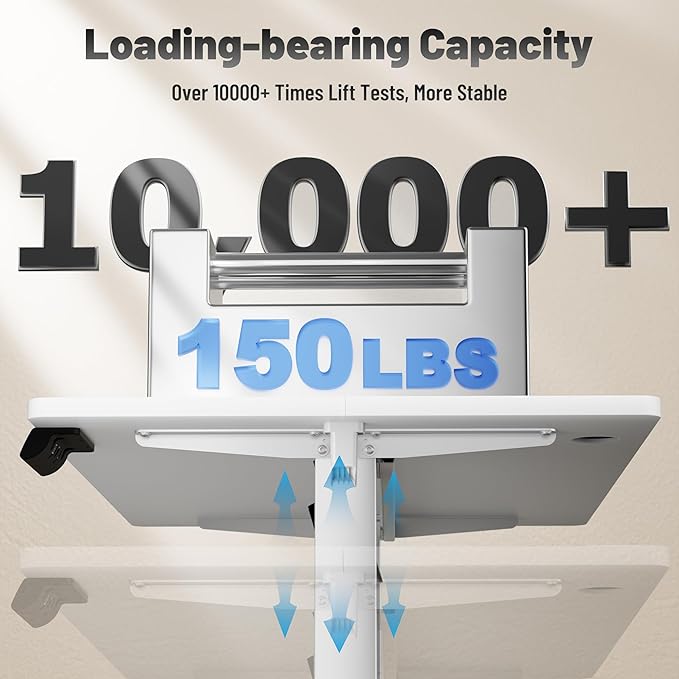 Shahoo 45.2 Inch Standing Desk, Electric Height Adjustable Computer Desks with Hook and Cable Hole, White