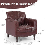 Lumibee Faux Leather Armchairs, Contemporary Accent Chairs Set of 2 with Nailhead Trims & Wood Legs for Living Room, Upholstered Comfy Arm Chairs for Office,Bedroom-Dark Red