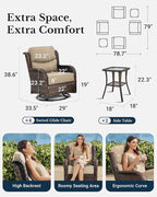HILLGA Luxury Patio Furniture Set with 6-inch Thick Cushion, Outdoor High Back Swivel Rocker Patio Chairs, 6PCS Wicker Conversation Set for Deck Yard and Poolside, Beige (V2)