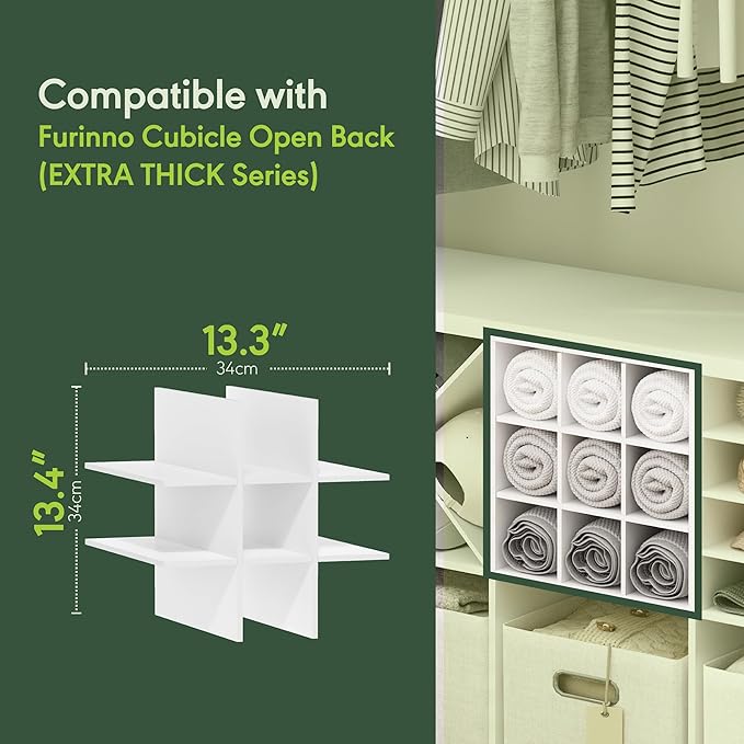 Furinno Cubicle Cube Insert, 9-Compartment Cube Organizer, Fits into Extra Thick Cubes, for Organizers and Storage, White (Does not fit IKEA Kallax Shelving)