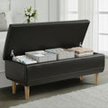 VECELO 44.5" Storage Ottoman Bench, End of Bed Bench with 2 Machined Gas Spring Lid Supports, PU Leather Upholstery & Solid Wood Legs for Living Room, Bedroom, Entryway, Modern Black
