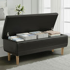 VECELO 44.5" Storage Ottoman Bench, End of Bed Bench with 2 Machined Gas Spring Lid Supports, PU Leather Upholstery & Solid Wood Legs for Living Room, Bedroom, Entryway, Modern Black