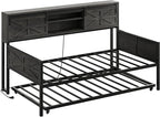 LIKIMIO Daybed with Trundle Bed, Sofa Bed Twin with Charging Station, with Storage Headboard & Strong Support, for Living Room, Bedroom and Guest Room, Charcoal Grey