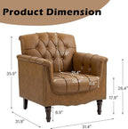 Faux Leather Accent Chairs Set of 4, Upholstered Armchairs with Nailhead Trims & Wood Legs for Living Room, Bedroom, Contemporary Comfy Club Chairs for Office-Camel