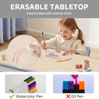 Kids Table and 2 Chairs Set, Height-Adjustable Toddler Table and Chairs Set with Graffiti Desktop, 23.6''L x 23.6''W Children Activity Table for Daycare, Classroom, Home, Grey-w