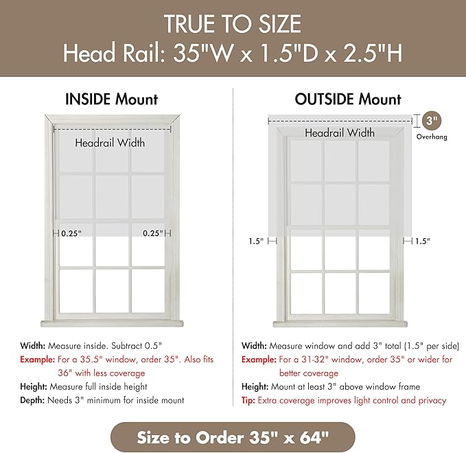 Madison Park Kyler Cordless Roman Shades - Single Panel, Lightweight Linen Blend Fabric, Natural Design, Easy Installation, Light Filtering Window Blind, Bedroom, Living Room Decor 35" W x 64" H Grey