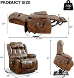 EDILLY Extra Large Power Lift Recliner Chairs for Elderly,Infinite Position Lay Flat Dual Motor Recliners Chair,with Heating and Massage, Breathable Leather,USB Ports and Remote Control(Orche)