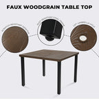 Grand patio 5-Piece Outdoor Dining Set for 4, Metal Woven Wicker Fixed Patio Chairs with Thickened Cushions & 1 Square Woodgrain Dining Table with Umbrella Hole for Backyard Deck (Brown)