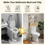 Over The Toilet Storage Cabinet, Behind Toilet Bathroom Organizer with Adjustable Shelves, Above Toilet Organizers with Rattan Door, Space Saver for Restroom, Bathroom, Laundry