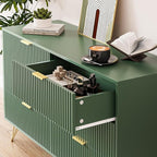 Green Dresser for Bedroom, Modern Dresser with Gold Metal Handles & Chests of Drawers, Wood Chest of Drawers for Bedroom