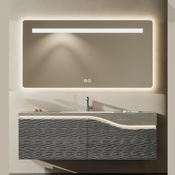 44in Elegant Modern Luxury Bathroom Vanity with Sink - Wall Mounted Solid Wood Cabinet & Smart LED Defogging Mirror | Single Sink Bathroom Cabinets