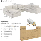 EASE MOOSE Oversized Sectional Cloud Couch-7-Seat, U-Shaped Deep-Seat Modular Boneless Sofa, No-Assembly Chenille Sofa for Living Room, White