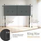 Upholstered King Size Headboard, Headboard King with Sturdy Metal Legs, Tufted Upholstery Design Bed Headboards with Adjustable Width & Height (Grey)