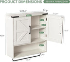 Bathroom Wall Cabinet Over Toilet 24x24 Inch Farmhouse Medicine Cabinet with Towel Bar, 2 Door, Motion Sensor Light & Adjustable Shelves, White Above Toilet Storage for Laundry or Kitchen