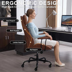 Home Office Desk Chair, PU Casters Ergonomic Computer Chair with Lumbar Support, Adjustable Height, 360°Rolling Swivel Chair, High Back Executive Task, Padded Armrests Chair, Brown Leather