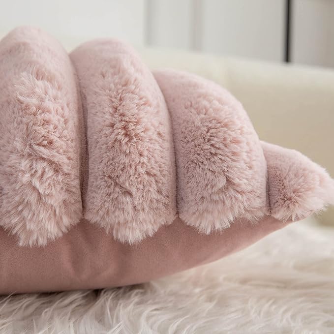 Neelvin Pink Faux Fur Cozy Soft Striped Decorative Throw Pillow Covers 26x26 inch Set of 2,Velvet Pillowcase Cushion Case for Sofa Couch