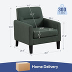 Accent Chair, Mid Century Modern Living Room Chairs Comfy Reading Chair with Upholstered Cushion Relax Armchair for Bedroom Apartment,Office, Green