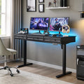 55x22 Inch Electric Standing Desk with One-Piece Desktop, Adjustable Height Computer Desk with 3 Storage Drawers & Power Outlets, Sit to Stand Up, Gaming Table for Home Office and Study, Black