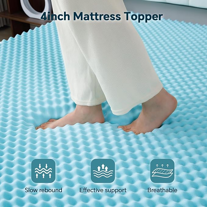 Firm Memory Foam Mattress Topper King Size - Dual Layer 3 Inch Cooling Gel Memory Pad and 1 Inch Pillow Top Mattress Cover for Back Pain - 78" x 80" x 4"